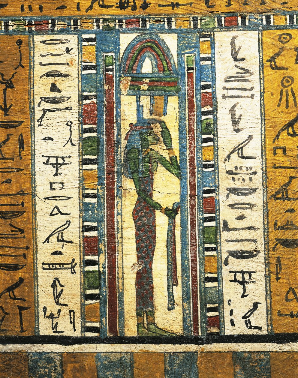 Otynkowany i malowany panel drewniany przedstawiający boginię Izydę z Sarkofagu w Usai w Tebach autorstwa Egyptian 26th Dynasty