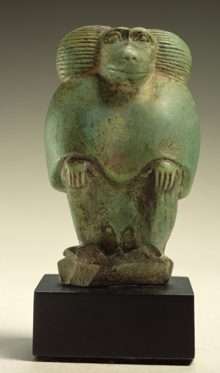 Siedzący pawian, późny okres (fajans) autorstwa Egyptian 26th Dynasty
