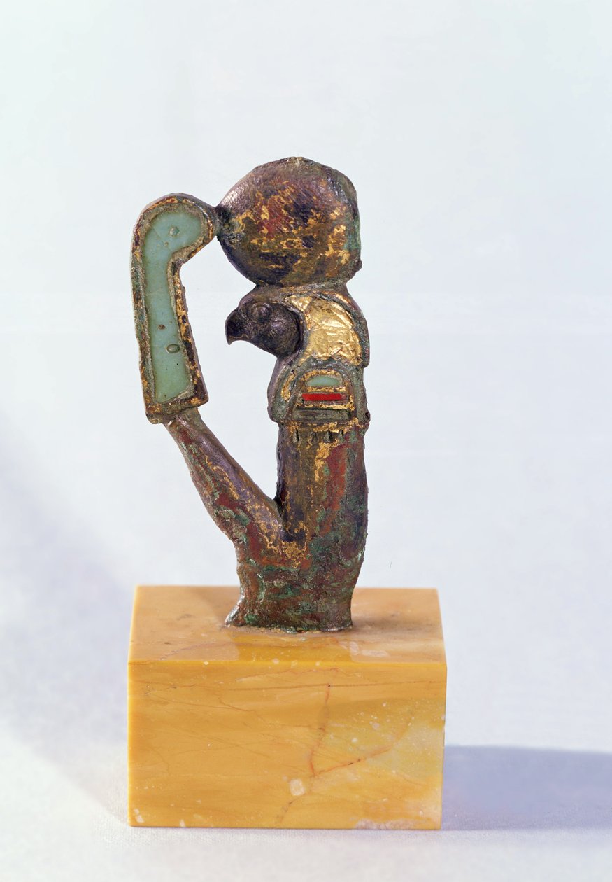 Bóg Re, okres saite (brąz i złoto inkrustowane pastą szklaną) autorstwa Egyptian 26th Dynasty