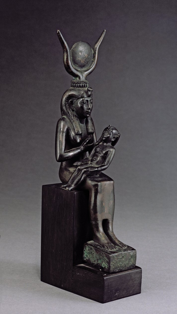 Bogini Izyda karmiąca niemowlę Horus, okres późny (brąz) autorstwa Egyptian 26th Dynasty