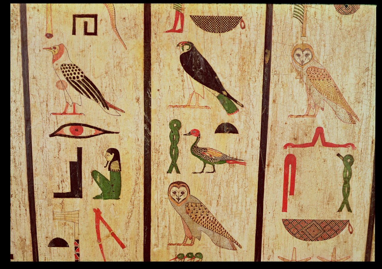 Sarkofag Psamtika I (664-610 pne) fragment hieroglifów, późny okres (malowane drewno) autorstwa Egyptian 26th Dynasty