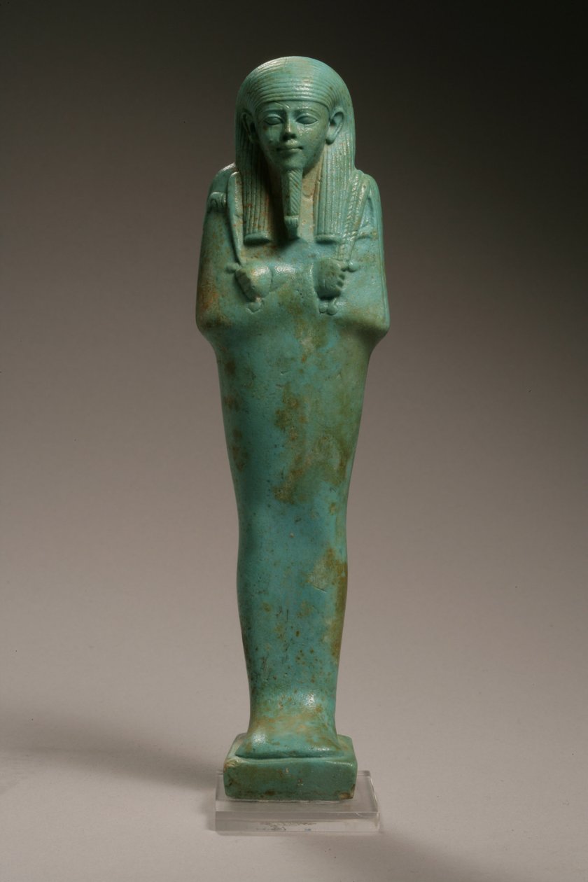Figurka Ushabti dla Hekaemsafa, admirała floty, panowanie Amazysa, 570-526 pne (fajans) (patrz 270355 na odwrocie) autorstwa Egyptian 26th Dynasty