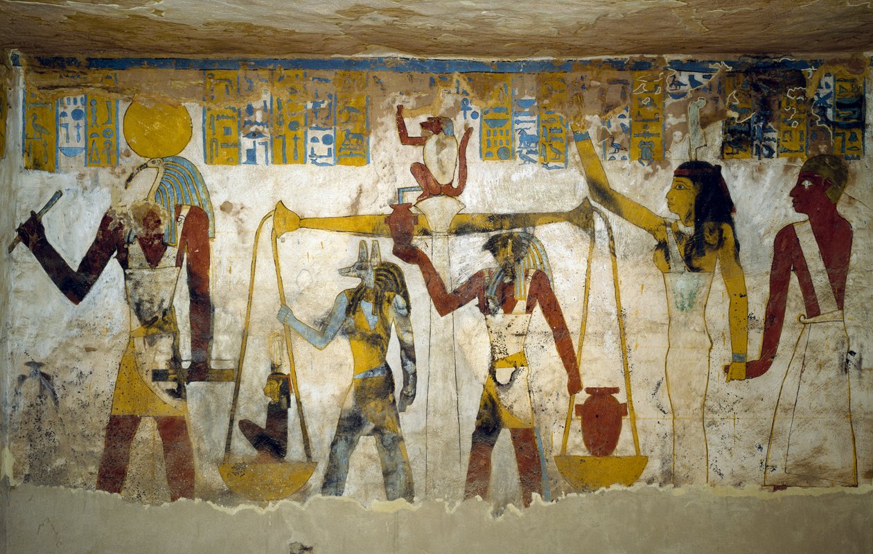 Malowidła ścienne z grobowca Pa Nentwy, Oaza Bahariya, Giza, Egipt. Cywilizacja egipska, 26 dynastia, 663-525 pne. autorstwa Egyptian 26th Dynasty