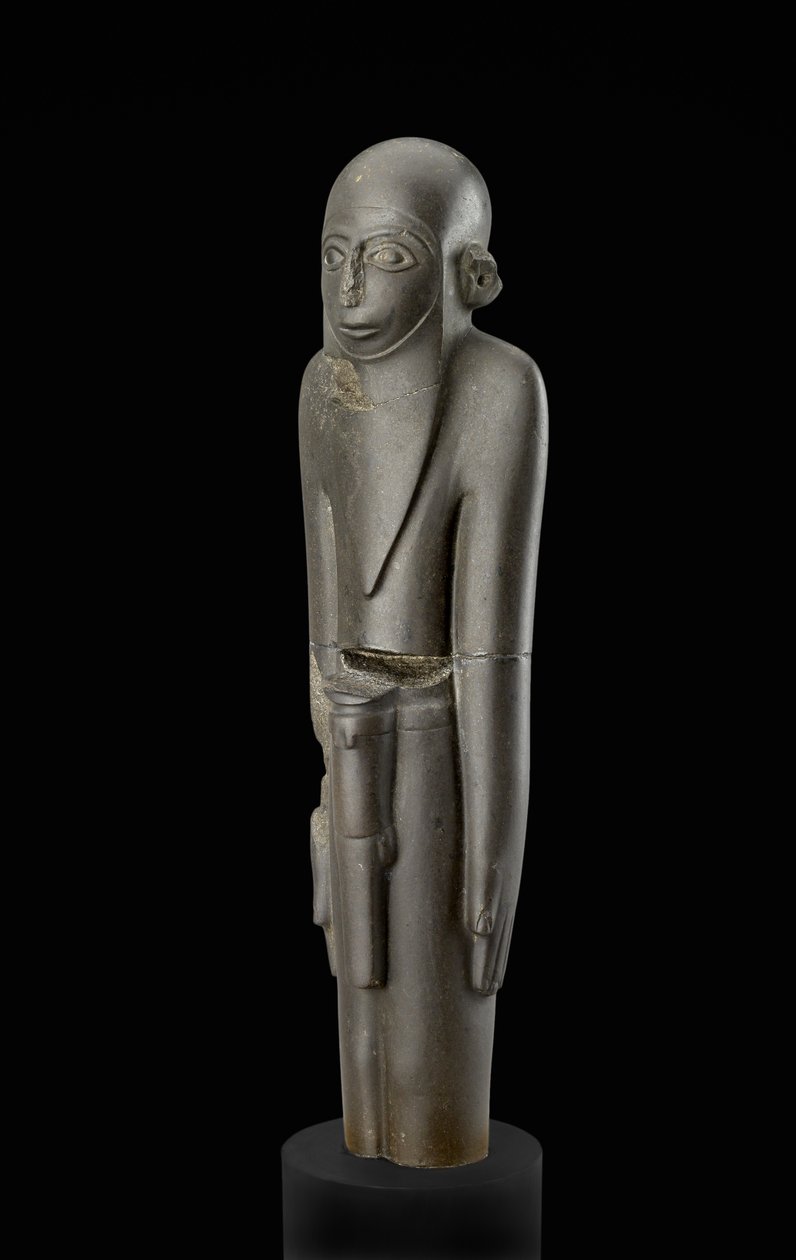 Posąg brodatego mężczyzny w czapce i pasie z osłoną na penisa, przypisywany okresowi protodynastycznemu (ok. 2900-2650 p.n.e.) (bazalt) autorstwa Egyptian 2nd Dynasty