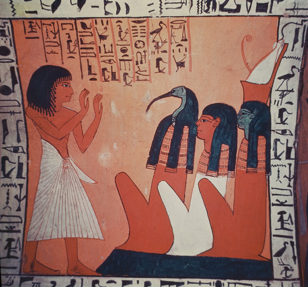 Malowidło nagrobne przedstawiające zmarłych przed Ozyrysem, Izydą i Totem autorstwa Egyptian 2nd Dynasty