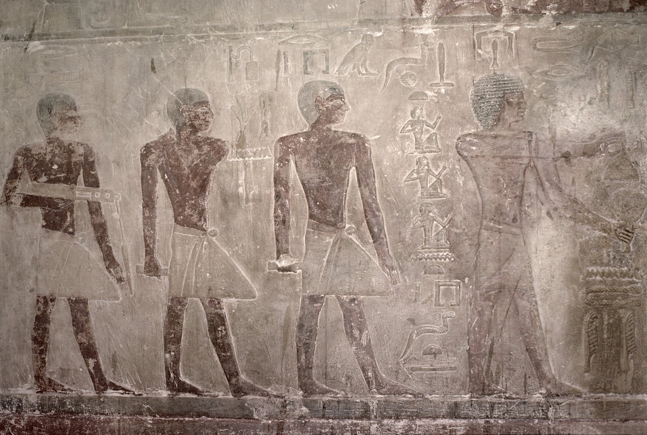 Rzemieślnicy z południowej ściany kaplicy Mastaba w Ti, Stare Państwo (malarstwo ścienne) autorstwa Egyptian 5th Dynasty