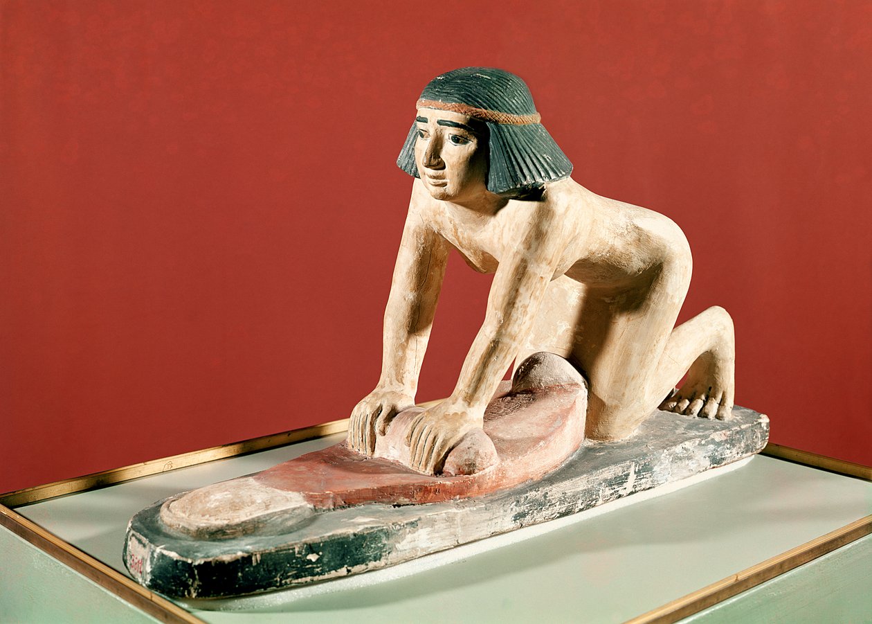 Model kobiety mielącej ziarno, Stare Królestwo (kamień polichromowany) autorstwa Egyptian 5th Dynasty