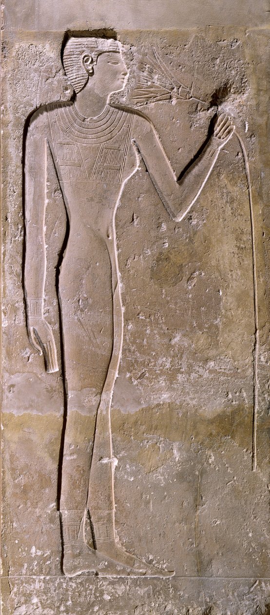 Filar przedstawiający kobietę wąchającą kwiat lotosu, Stare Królestwo, 2423-2263 pne autorstwa Egyptian 5th Dynasty