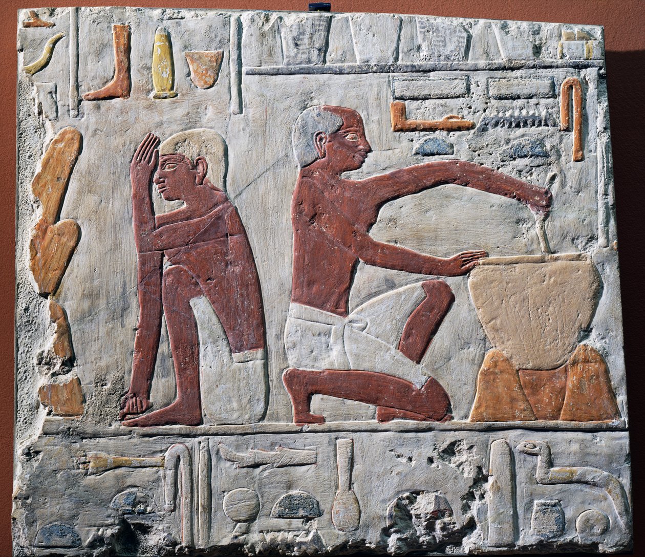 Przygotowanie i pieczenie chleba, 2500-2350 pne (malowany wapień) autorstwa Egyptian 5th Dynasty