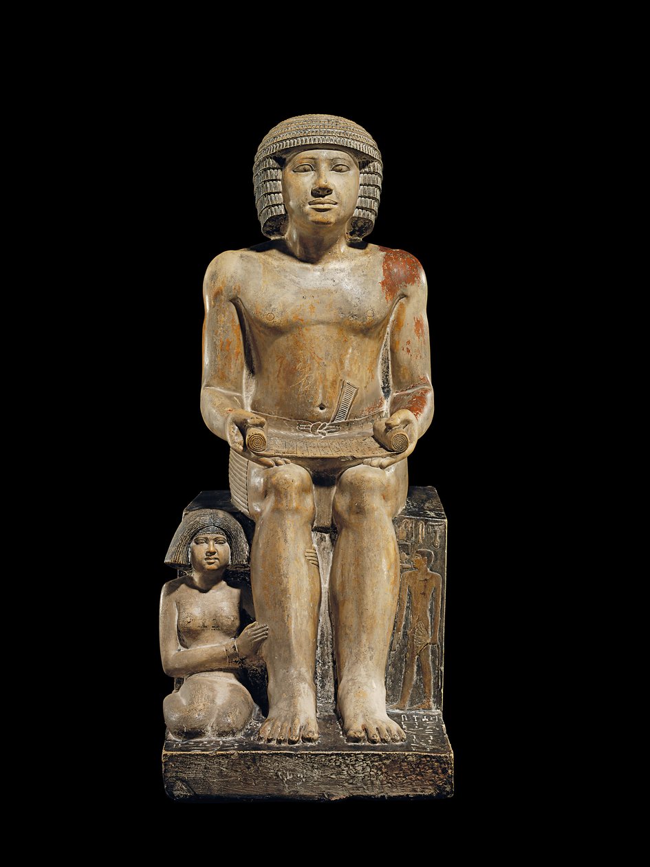 Posąg inspektora skrybów Sechemki, ok. 2400-2300 pne (malowany wapień) autorstwa Egyptian 5th Dynasty