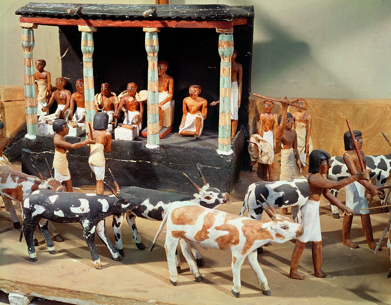Model nagrobny spisu zwierząt gospodarskich z grobowca Meketre, Teby, Państwo Środka, ok. 2000 pne (drewno malowane) (detal) autorstwa Egyptian 6th Dynasty