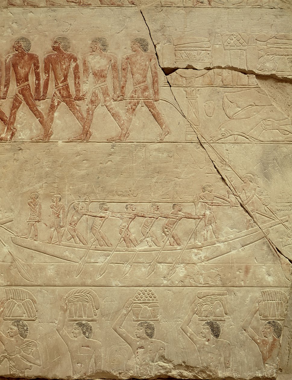 Holowanie łodzi, z Mastaby Mereruka, Stare Królestwo (malowany wapień) autorstwa Egyptian 6th Dynasty