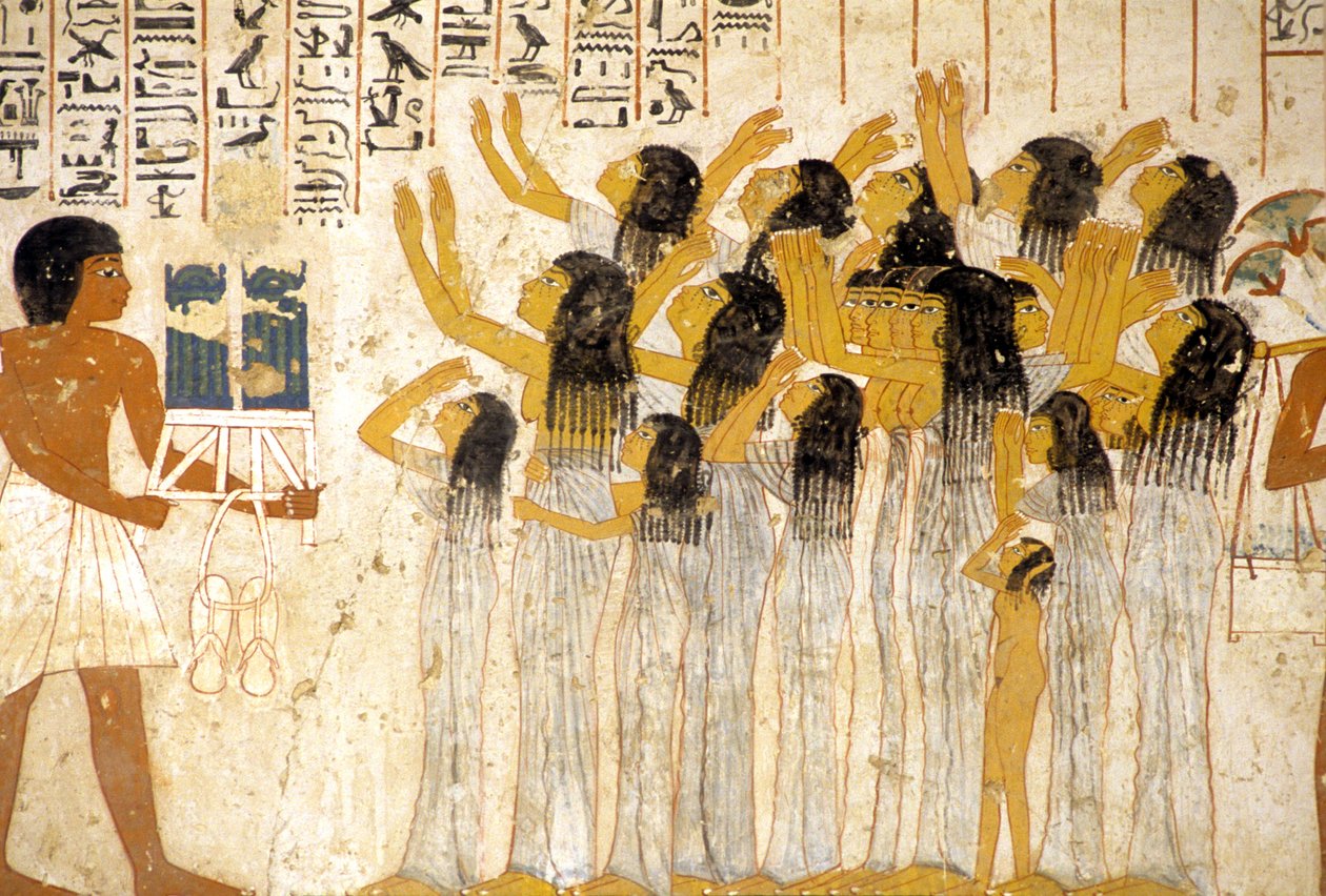 Starożytny Egipt, Malarstwo/fresk, Płaczące kobiety w procesji pogrzebowej, Grobowiec Ramose, Teby, Dolina Szlachetnych autorstwa Egyptian Egyptian
