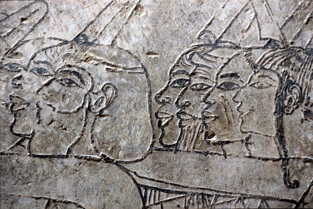 Starożytny Egipt, malowidło ścienne, azjatyccy jeńcy, styl Amarna, grobowiec Ramose, Dolina Szlachetnych, Teby autorstwa Egyptian Egyptian