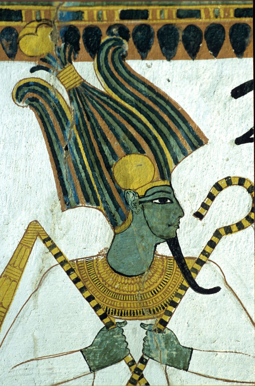 Starożytny Egipt, malowidło ścienne, Ozyrys, władca podziemi, grobowiec Sennedżema, Teby, Deir el Medina autorstwa Egyptian Egyptian