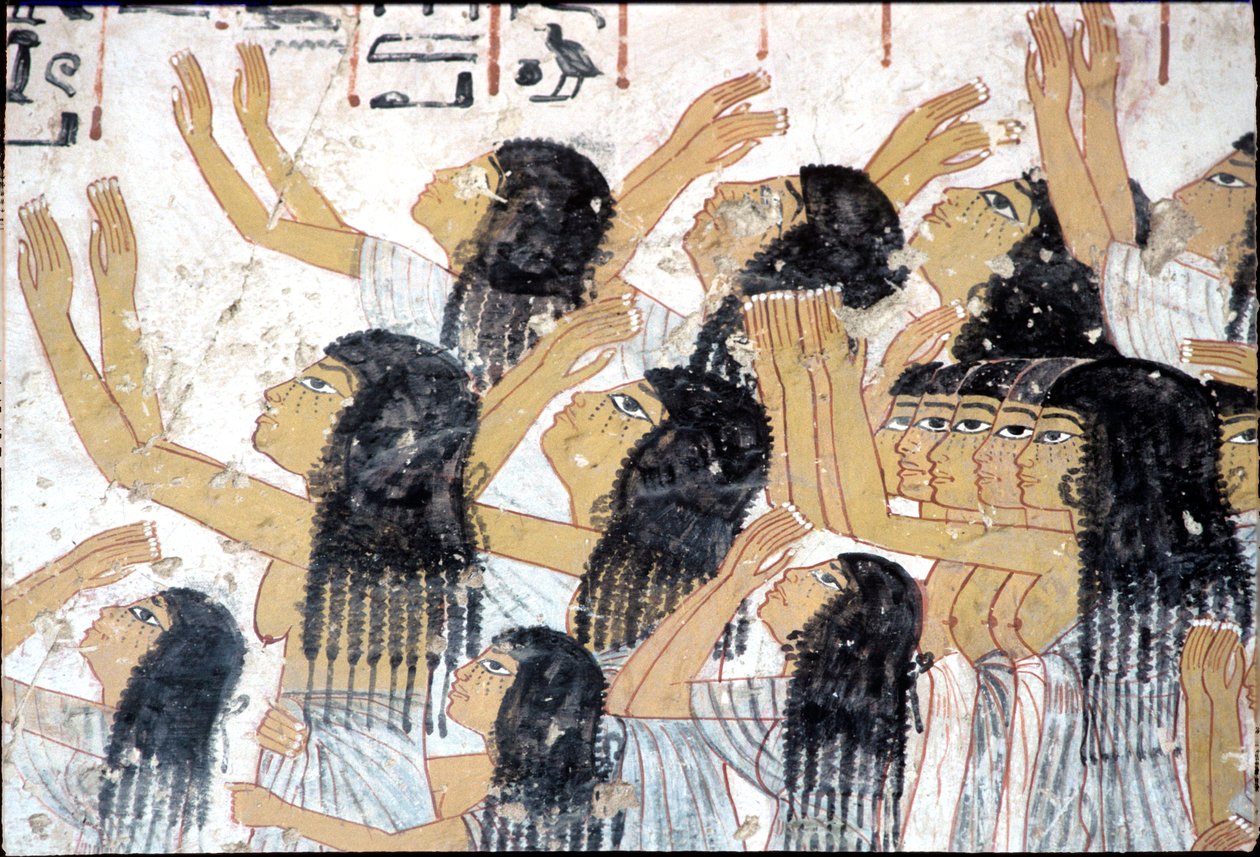 Starożytny Egipt, malowidło ścienne, płaczące kobiety w procesji pogrzebowej, grobowiec Ramose, Teby autorstwa Egyptian Egyptian