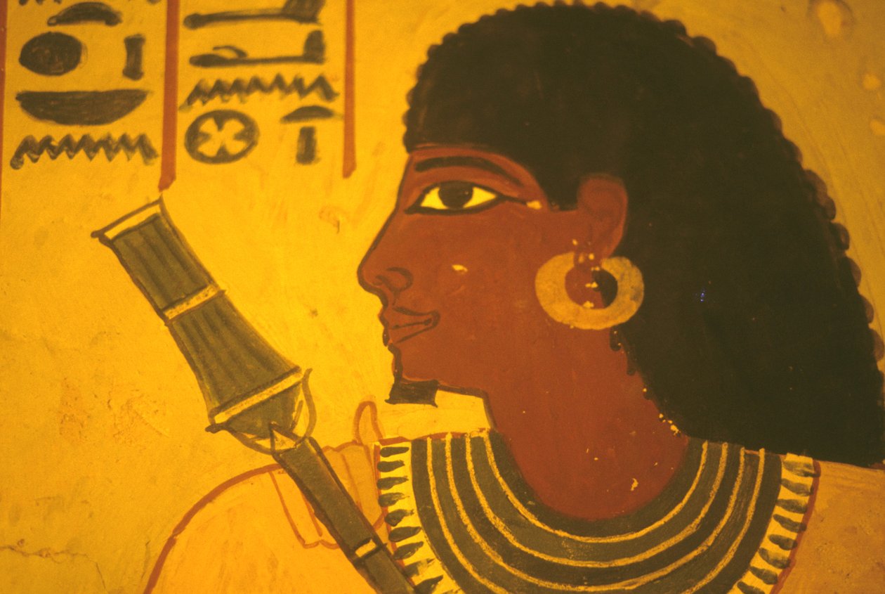 Starożytny Egipt, Malowidło ścienne/mural/fresk, Grobowiec Sennufera, Teby/Luksor, Sennufer trzymający berło, burmistrz Teb, nadzorca Amenophisa II autorstwa Egyptian Egyptian
