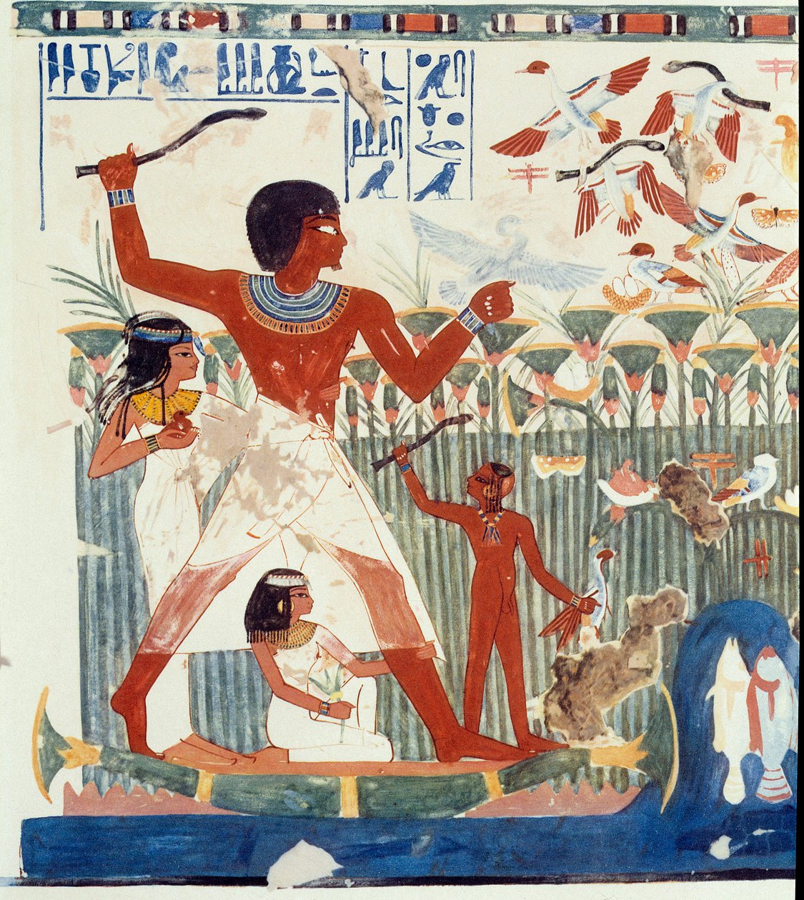 Sztuka Egipt: Polowanie na ptaki. Podobne Kolegium Grobowca Nachta, okres Amenophisa II (ok. 1450-1425 pne) Paryż, College De France autorstwa Egyptian Egyptian
