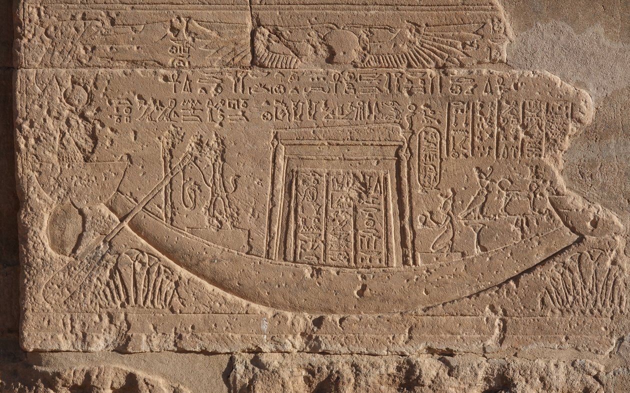 Łódź symbol życia i słońca, świątynia Philae autorstwa Egyptian Egyptian