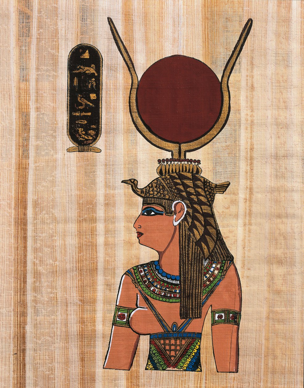 Kleopatra VII, rekonstrukcja płaskorzeźby ze świątyni Kom Ombo (papirus) autorstwa Egyptian Egyptian
