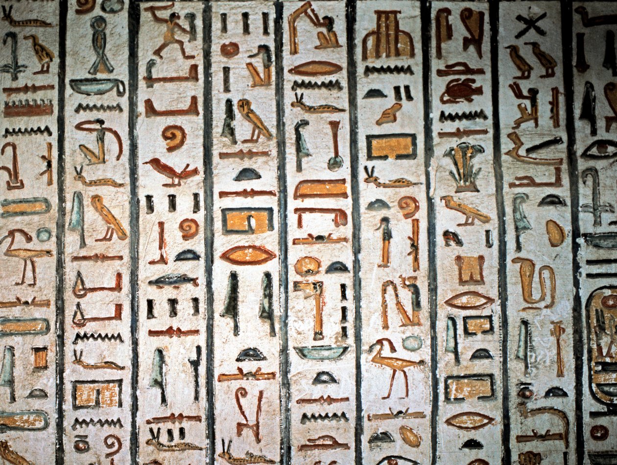 SZTUKA EGIPSKA: Hieroglif. Z grobowca Setiego I w Dolinie Królów. (fresk) autorstwa Egyptian Egyptian