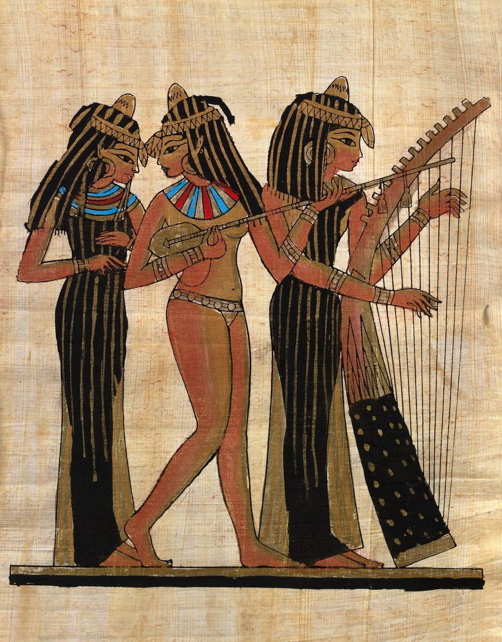sztuka egipska; Papirus egipski: Muzycy; Część kol. autorstwa Egyptian Egyptian
