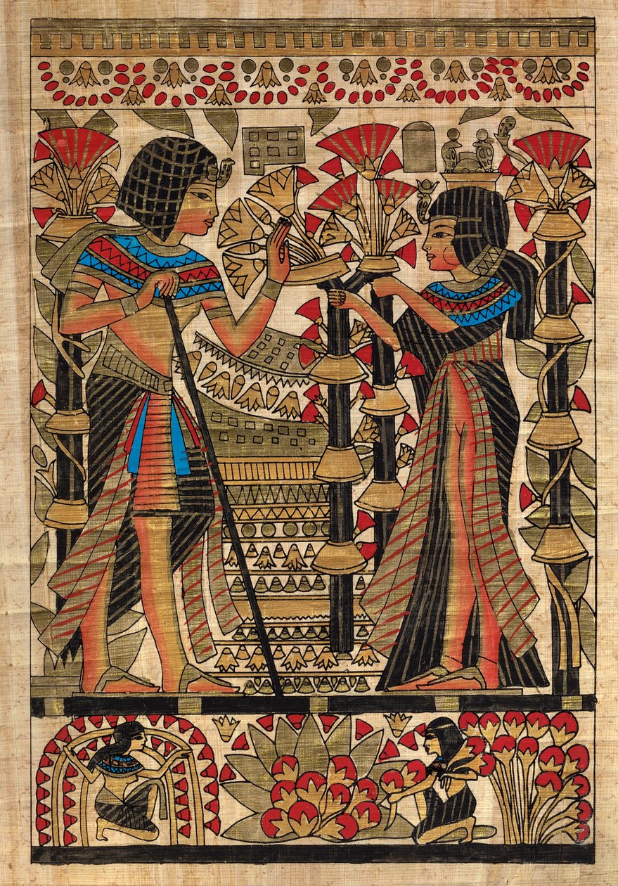Sztuka egipska, egipski papirus: faraon i jego żona, Coll, Part autorstwa Egyptian Egyptian