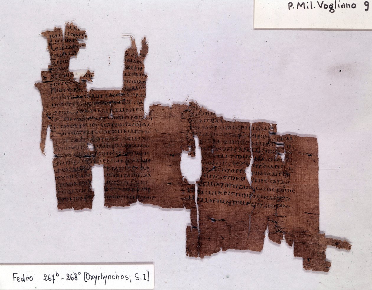Papirus literacki: „Fedrus” Platona (-428; -348), grecki filozof. Uniwersytet w Mediolanie, Instytut Papirologii autorstwa Egyptian Egyptian