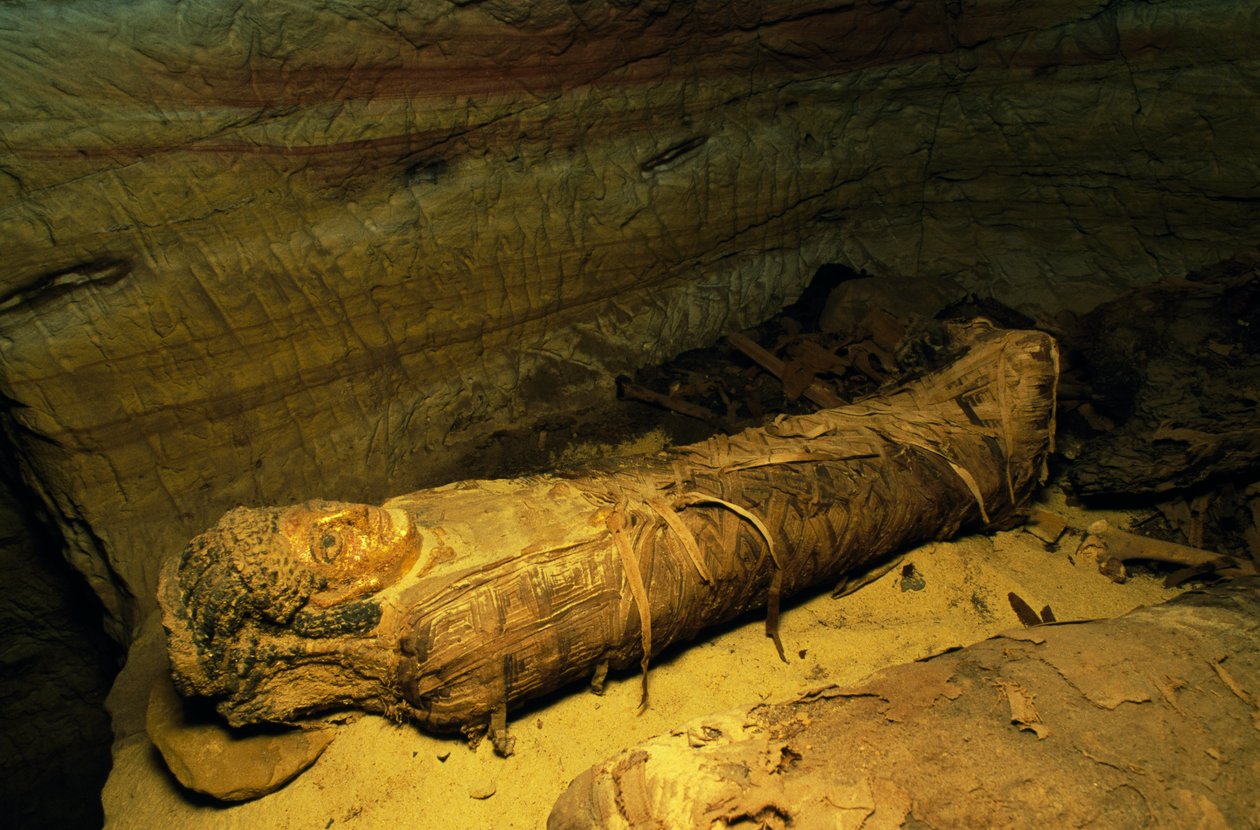 Mumia, Dolina Złotych Mumii, Oaza Bahariya, Giza, Egipt. Cywilizacja egipska autorstwa Egyptian Egyptian