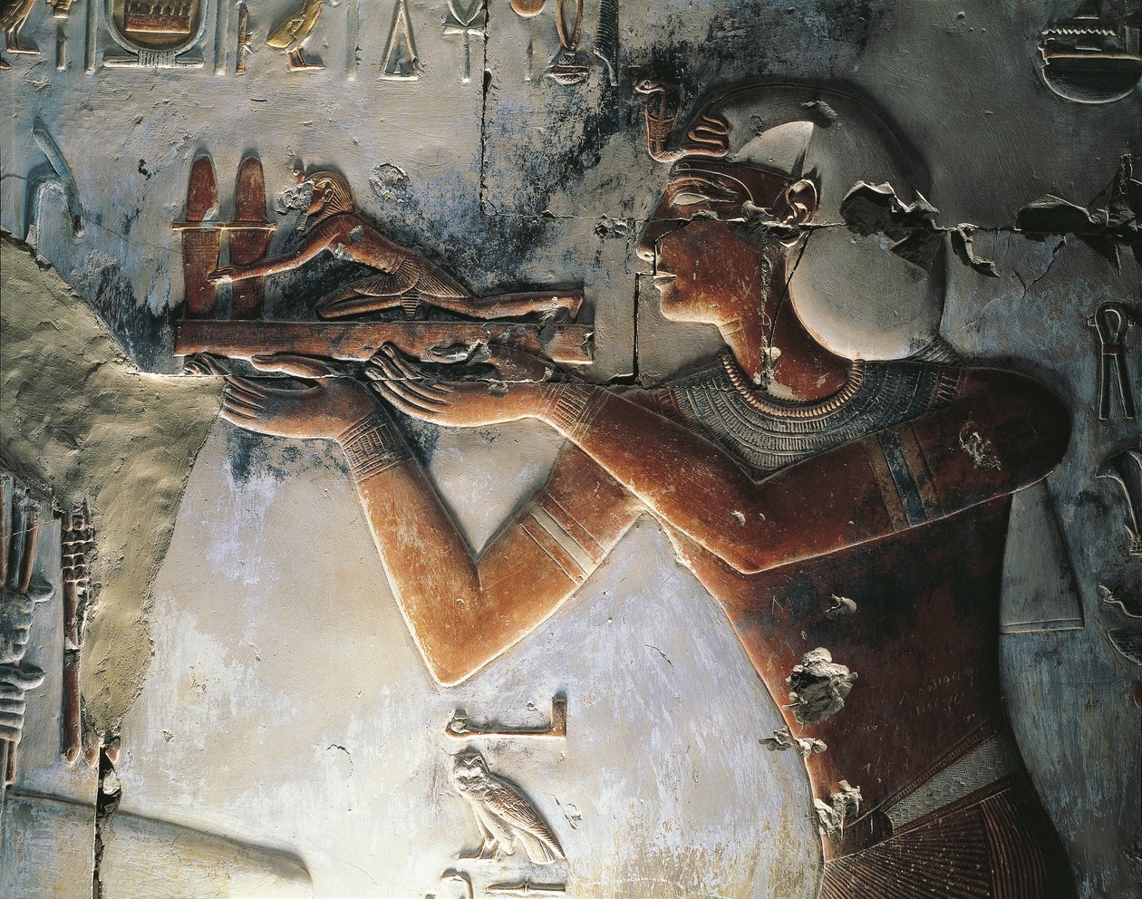 Malowana płaskorzeźba faraona autorstwa Egyptian Egyptian