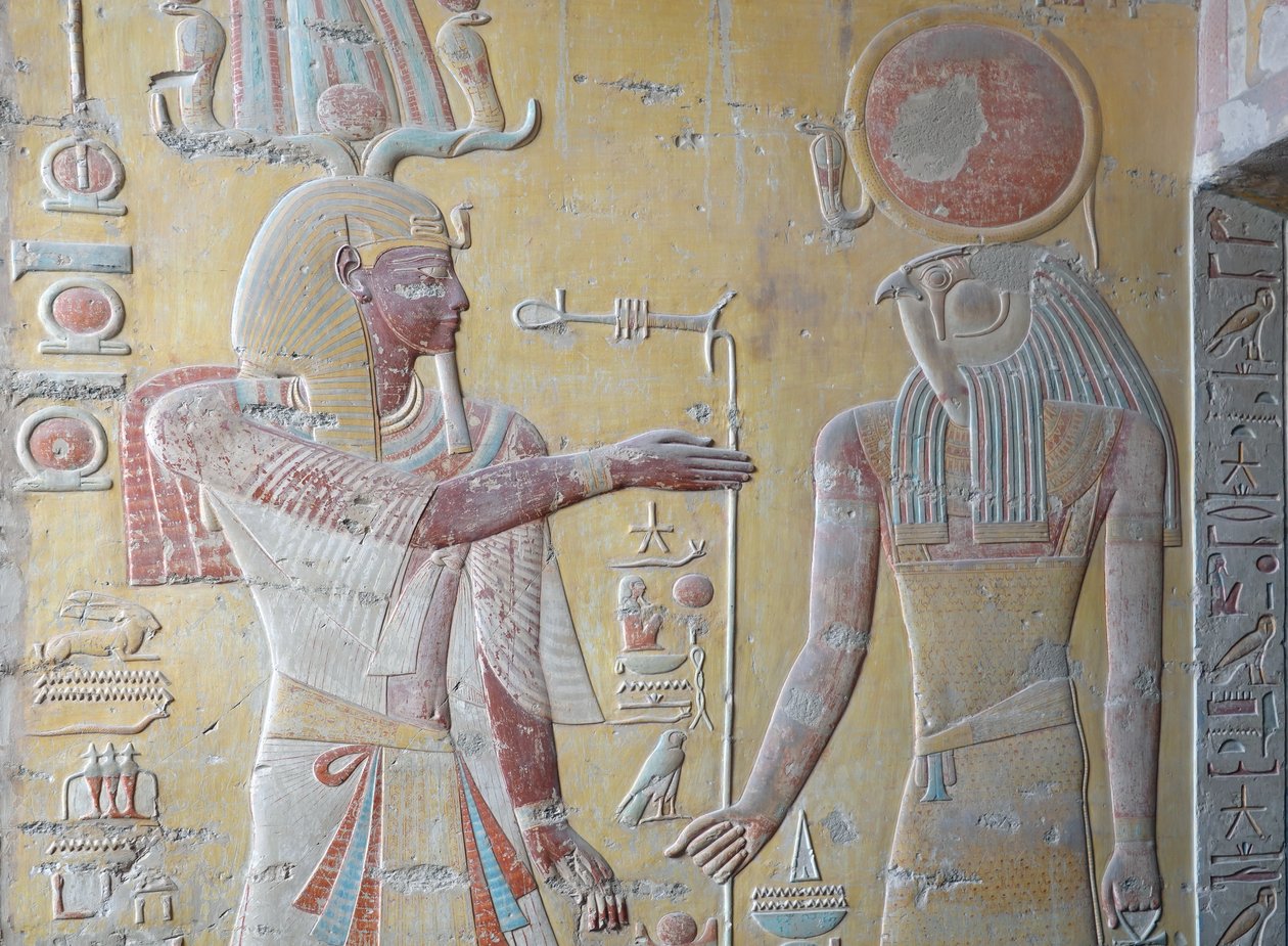Ra, Król Słońca i Khnum, Opiekun Źródeł Nilu, Grobowiec Ramzesa IX, Luksor autorstwa Egyptian Egyptian