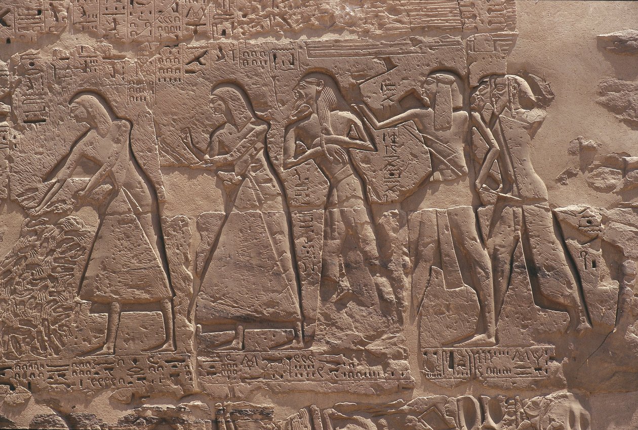 Ulga skryby i jeńca w ufortyfikowanej świątyni Ramzesa III w Medinet Habu autorstwa Egyptian Egyptian