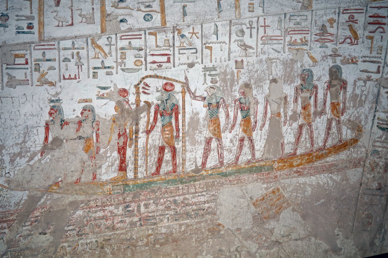 Grobowiec Ramzesa IX, hieroglif boga Ra na łodzi, Luksor autorstwa Egyptian Egyptian