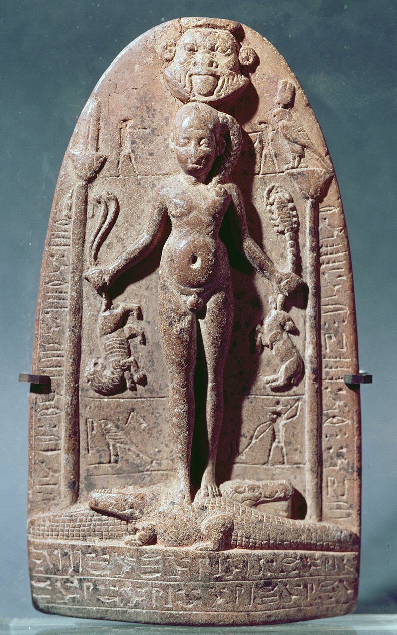 Cippus przedstawiający Horusa jako dziecko stojące na krokodylach (różowy granit) autorstwa Egyptian Ptolemaic Period
