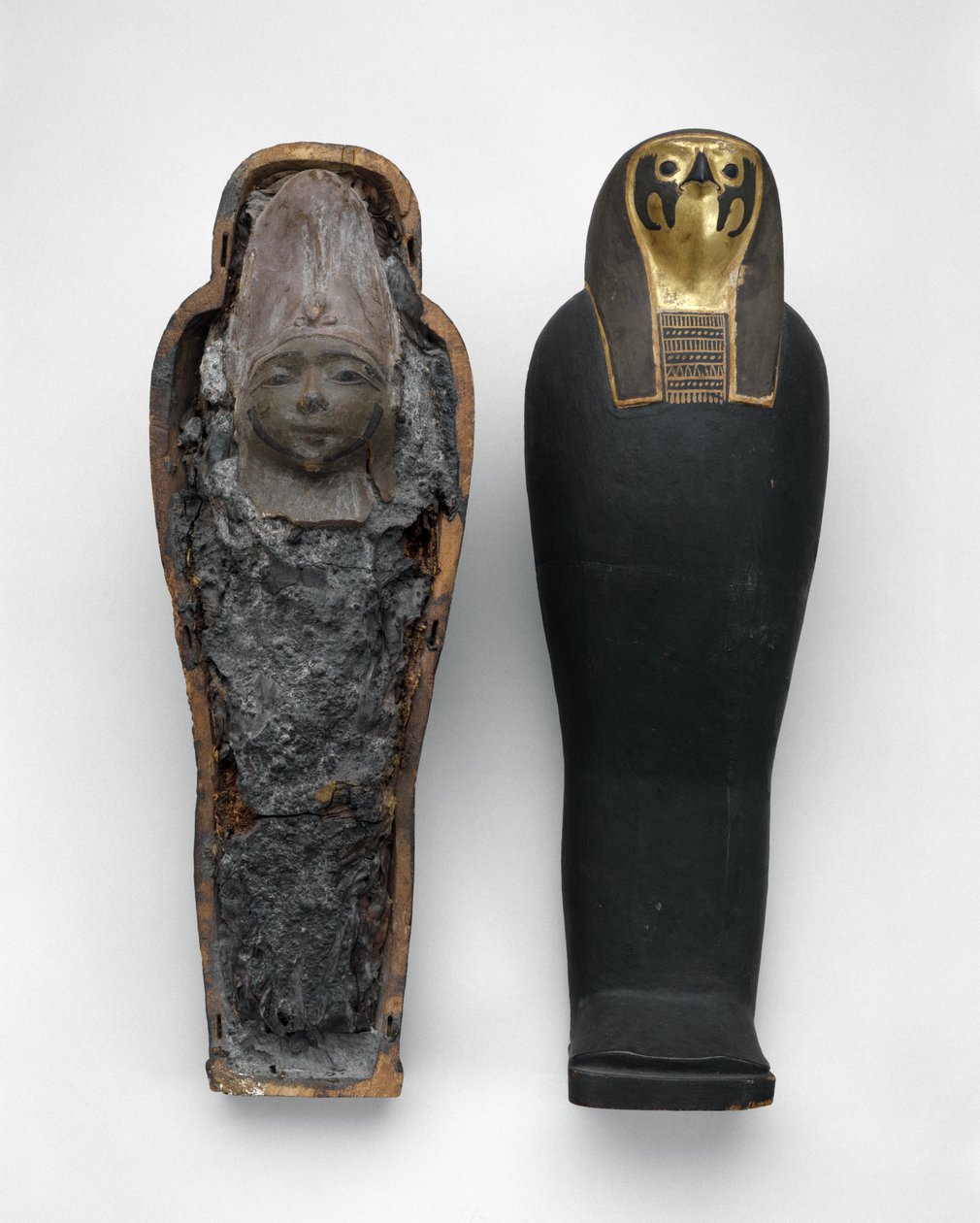 Trumna w kształcie sokoła z mumią zbożową, 332-30 pne (malowane i złocone drewno, zboże, ziemia, len i wosk) autorstwa Egyptian Ptolemaic Period