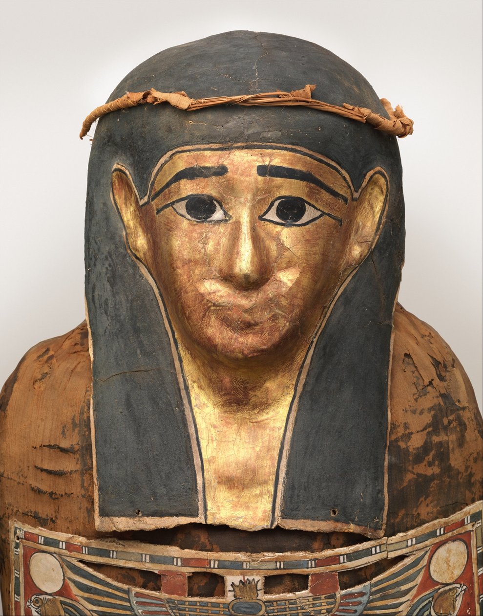 Mumia Nesmin (szczegół maski mumii z wieńcem roślinnym), 200-30 pne autorstwa Egyptian Ptolemaic Period