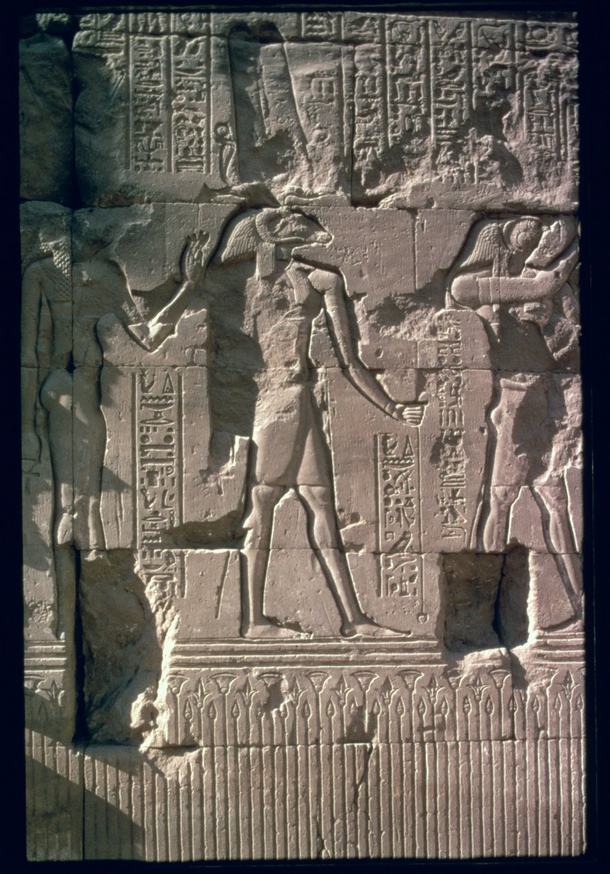 Płaskorzeźba przedstawiająca Chnuma, ze ściany ekranowej Świątyni Chnuma (wapień) autorstwa Egyptian Ptolemaic Period