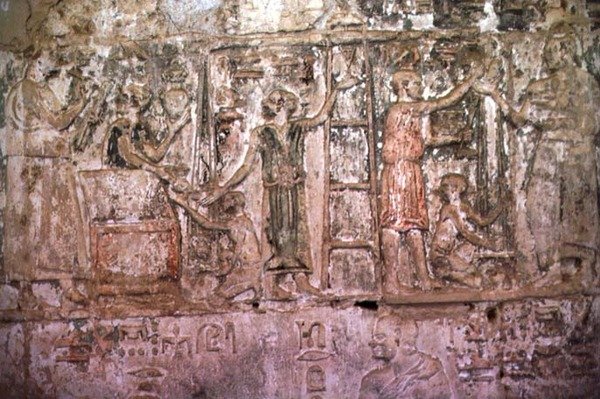 Relief przedstawiający rzemieślników oferujących swoją pracę w Grobie Petosirisa, ok. 300 pne autorstwa Egyptian Ptolemaic Period
