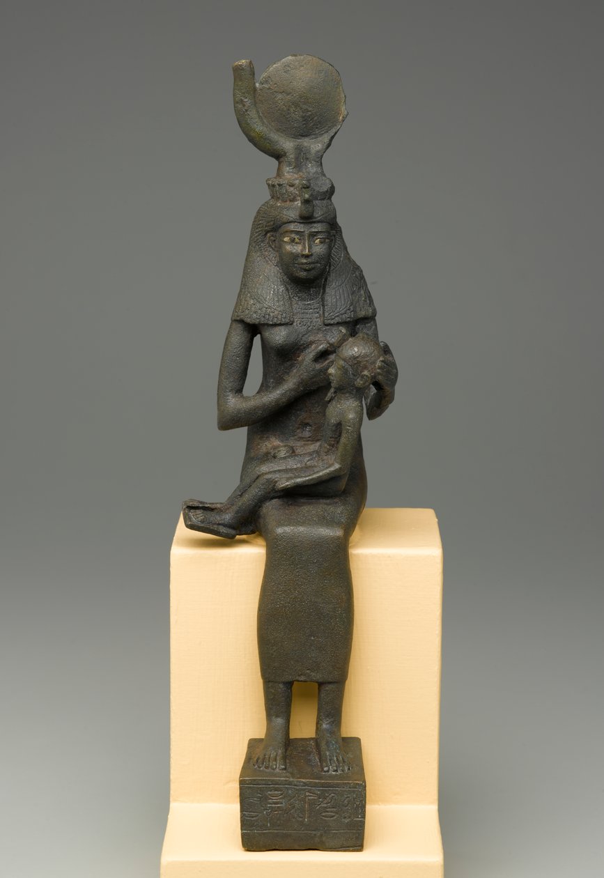 Siedząca statuetka Izydy trzymającej Horusa (brąz) autorstwa Egyptian Ptolemaic Period