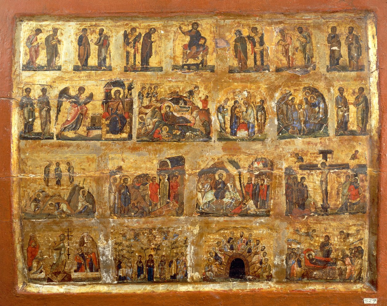 Deesis Row i dwanaście wielkich uczt (farba i złoty liść na panelu) autorstwa Egyptian School
