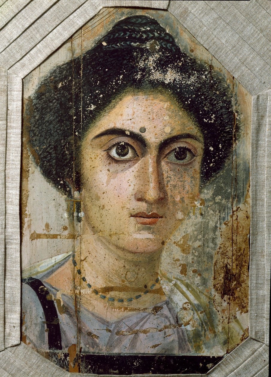 Egipski antyk: pogrzebowy portret kobiety. Malowanie na drewnie. Koniec II wieku. Z Fajum (Fajum) w Egipcie. Florencja, muzeum archeologiczne autorstwa Egyptian School