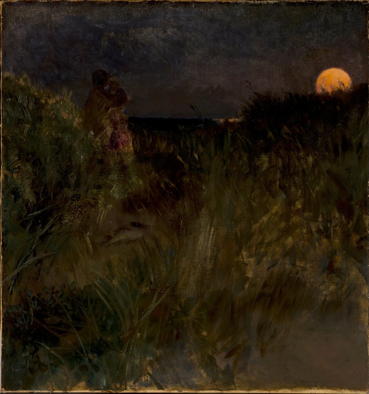 Wschód księżyca nad wydmami autorstwa Hjalmer Eilif Emanuel Peterssen