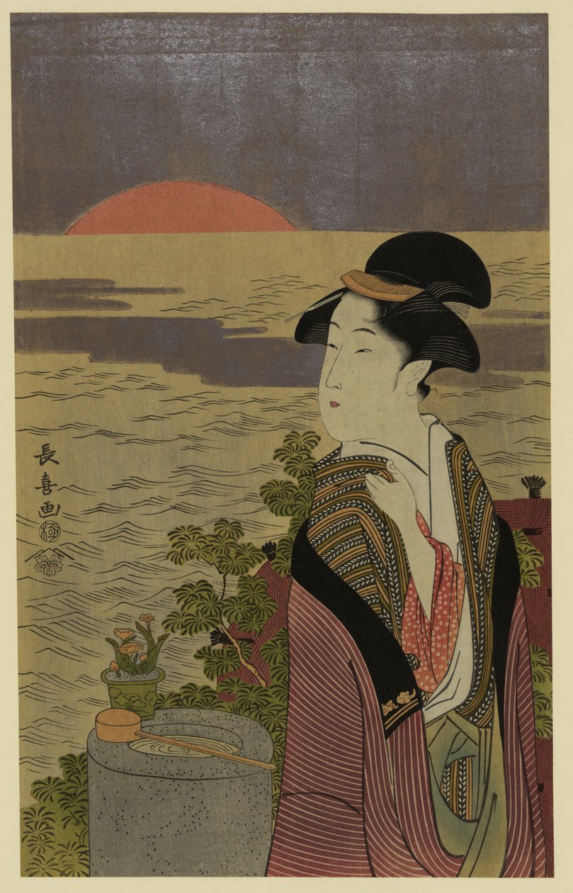 Japoński nadruk w pełnym kolorze ukiyo-e autorstwa Eishōsai Chōki