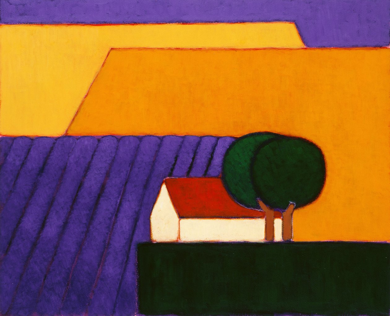 Lawendowe pole, Prowansja, 2004 (akryl na papierze) autorstwa Eithne Contemporary Artist Donne