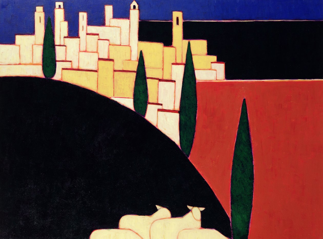 San Gimignano z owcą, 1999 (akryl na papierze) autorstwa Eithne Contemporary Artist Donne