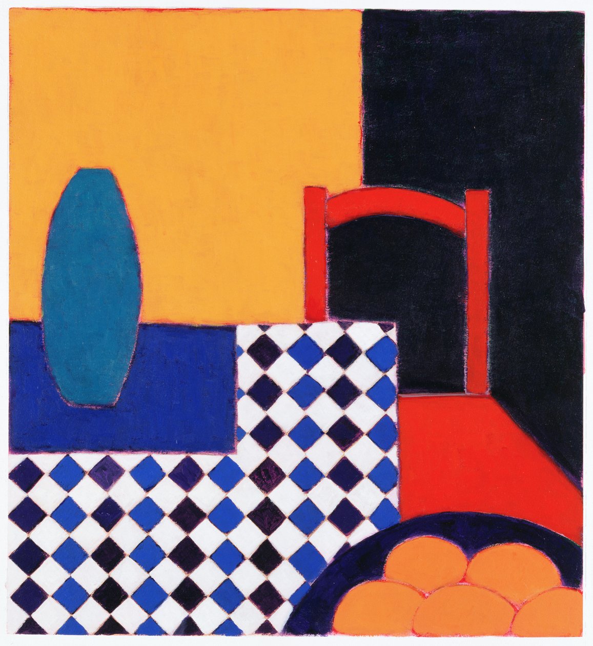Martwa natura z czerwonym krzesłem, 2002 (akryl na papierze) autorstwa Eithne Contemporary Artist Donne