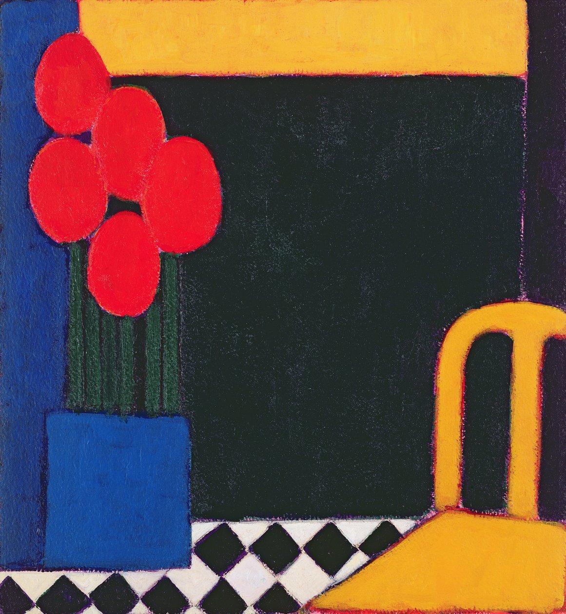 Tulipany i żółte krzesło, 2002 (akryl na papierze) autorstwa Eithne Contemporary Artist Donne