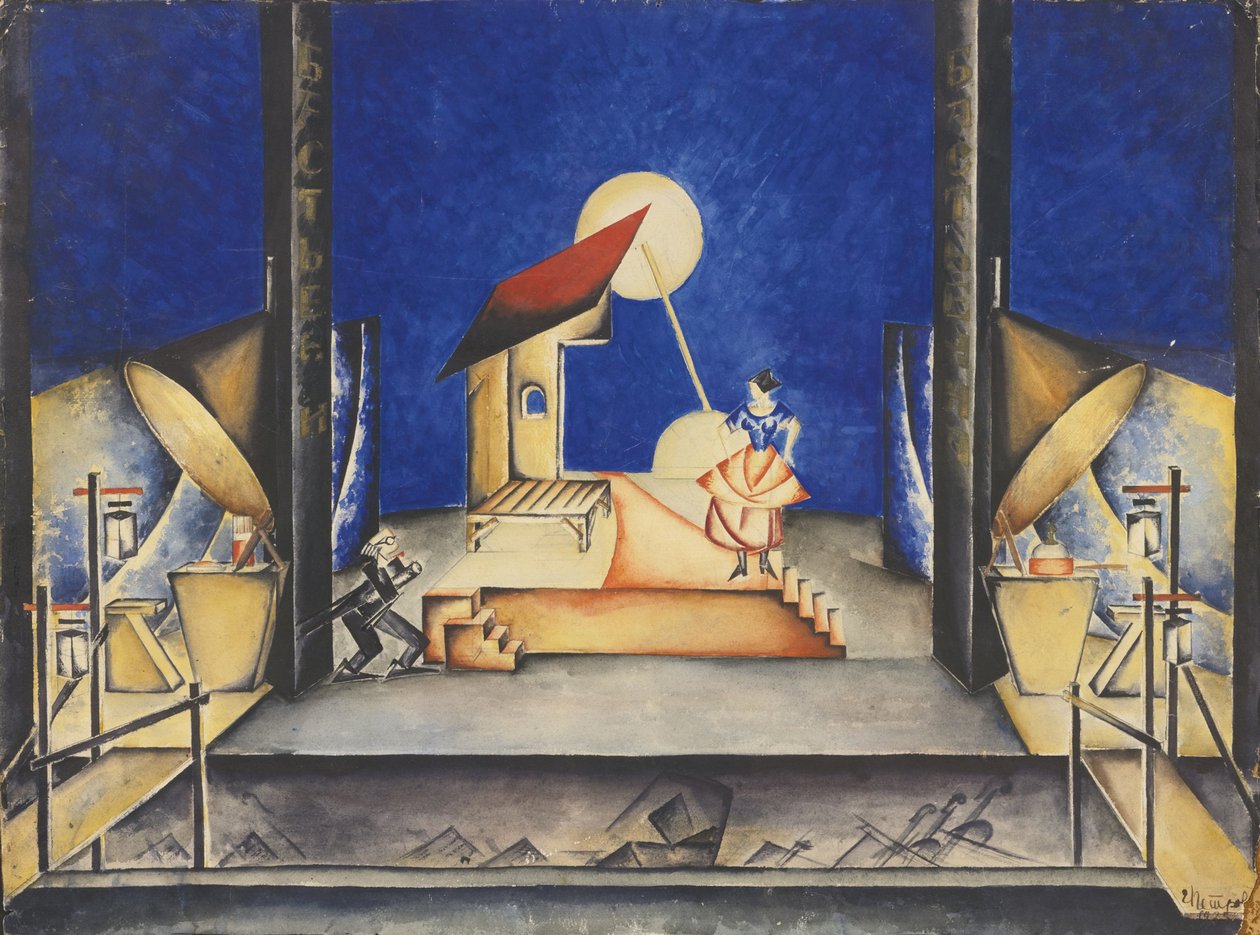 Scenografia do Opery Bastien und Bastienne W. A. Mozarta, 1925 autorstwa Ekaterina Petrova Troitskaya