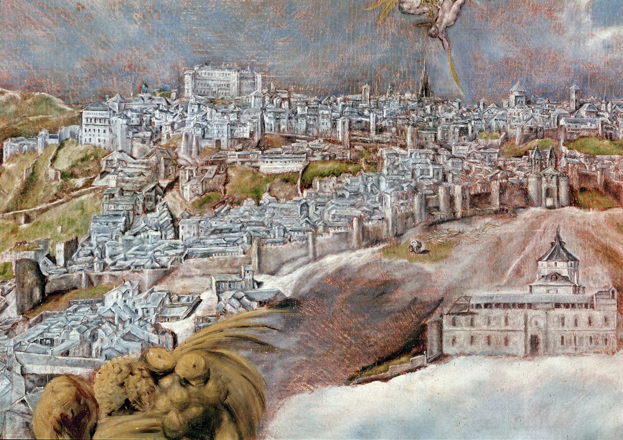 Widok i mapa miasta Toledo, fragment szpitala Tavera, 1609 (detal 124615) autorstwa El Greco