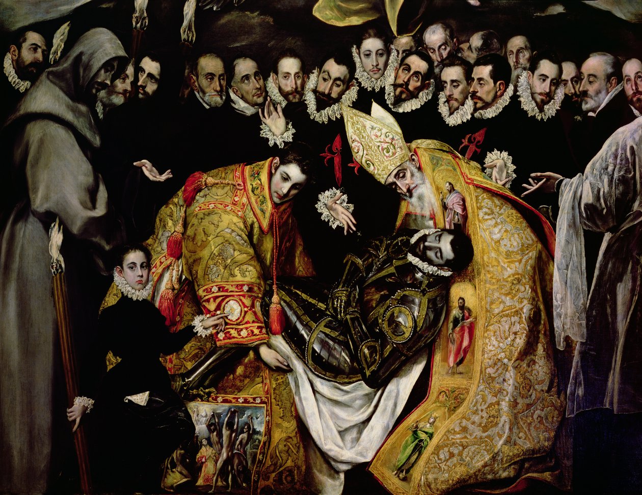 Pogrzeb hrabiego Orgaza, z legendy z 1323 r., fragment młodej strony, św. Etienne, hrabiego i św. Augustyna autorstwa El Greco